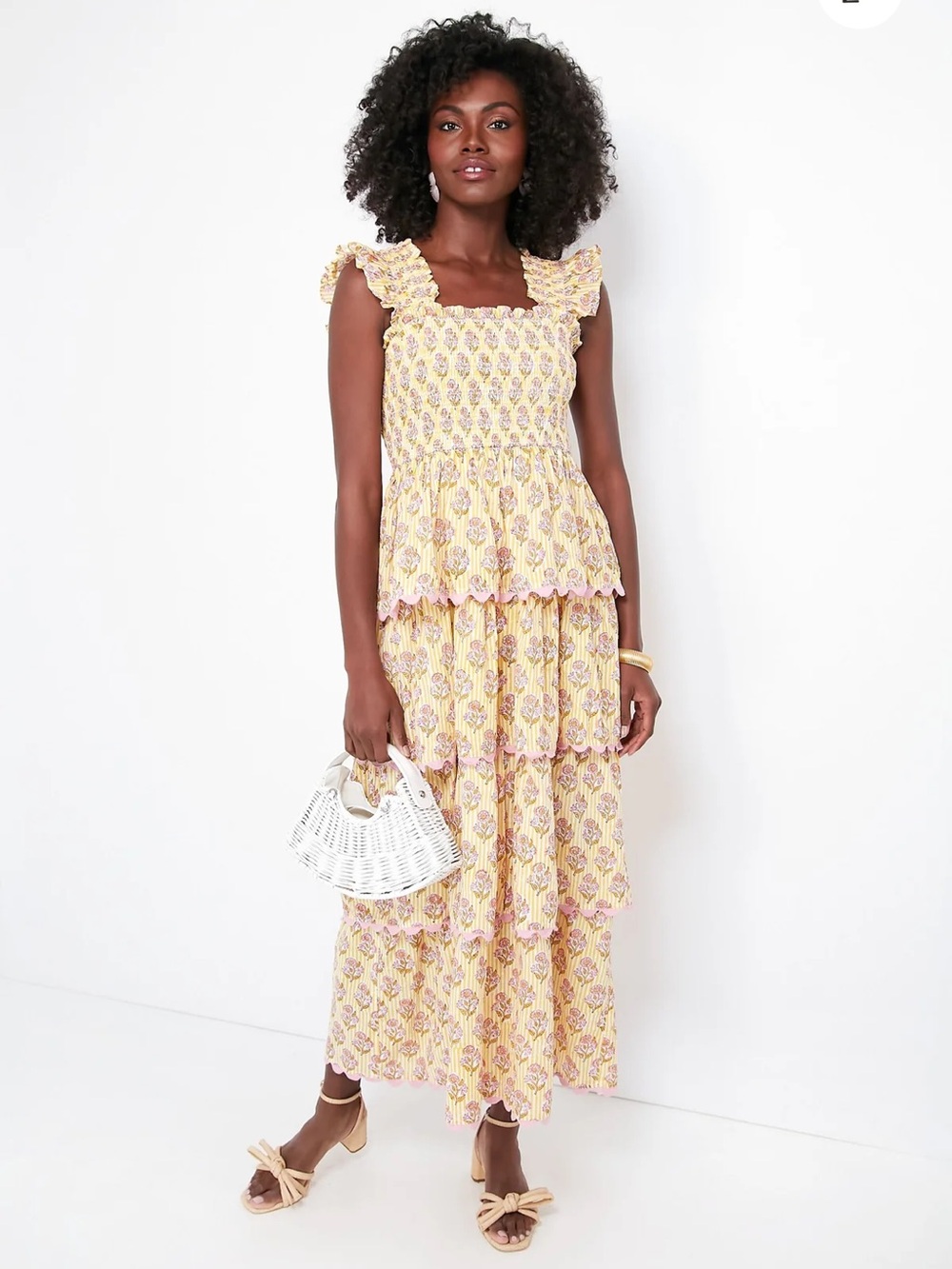SAYLOR Pink Lemonade Teodora Floral Tiered Maxi Dress with Ruffle Shoulder